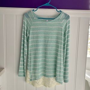 Xhilaration Teal/ivory sweater blouse med/runs sm